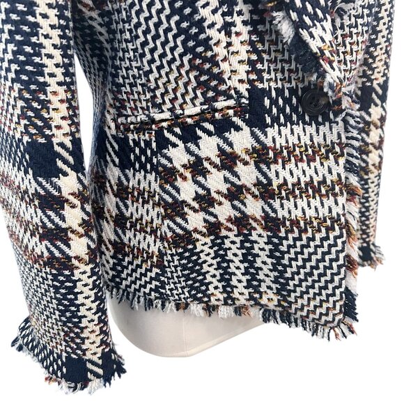 ANN TAYLOR Houndstooth Tweed Fringe Blazer Size 12 - Picture 4 of 14